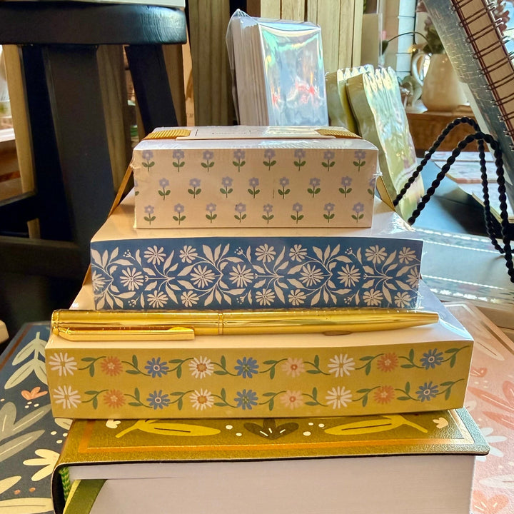 Mustard Floral Tower of Notes + Pen - Merry PigletsLady Jayne