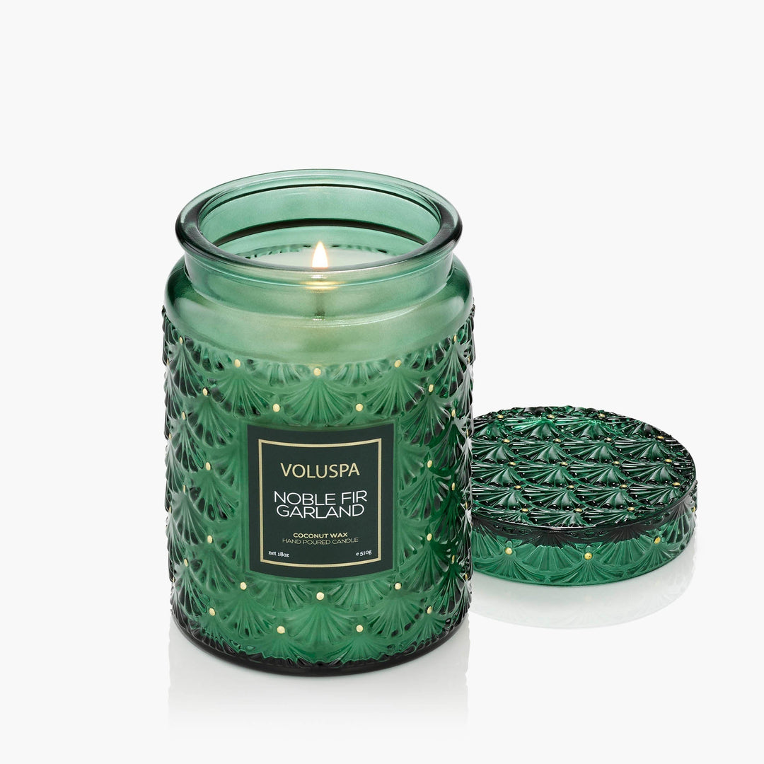 Noble Fir Garland Large Jar Candle - Merry PigletsVoluspa