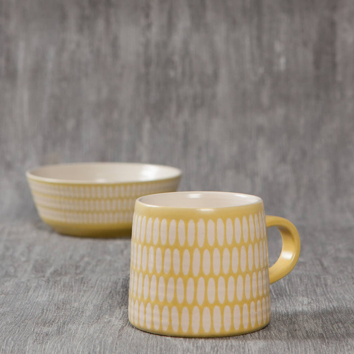 Ochre Imprint Stoneware Mug - Merry PigletsDanica Studio