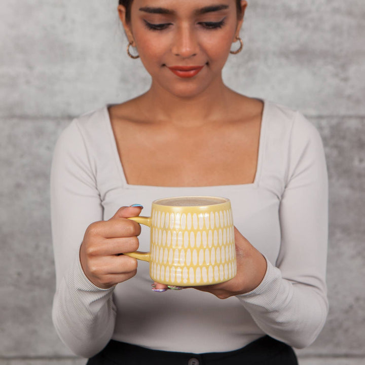 Ochre Imprint Stoneware Mug - Merry PigletsDanica Studio