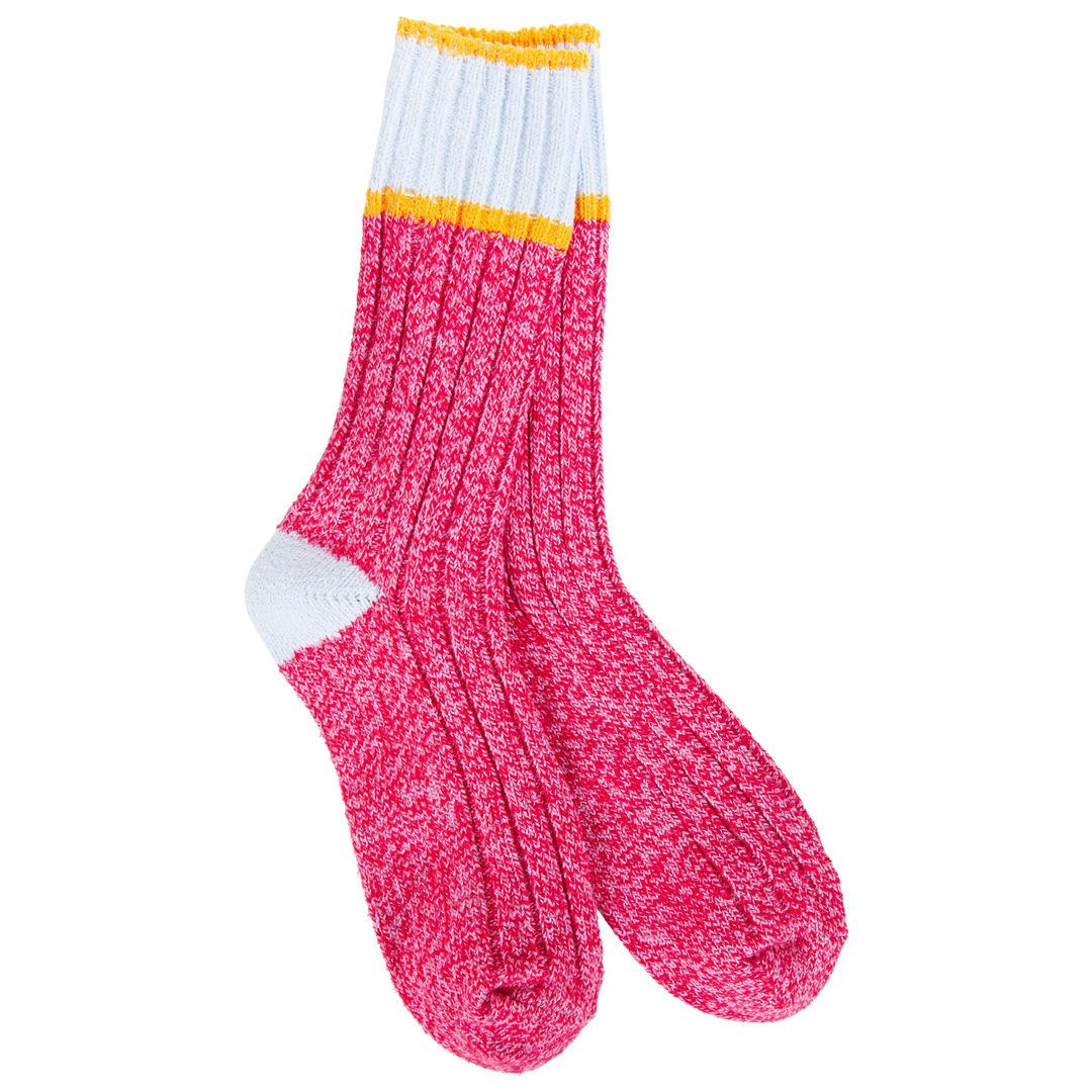 Pink Blue Orange Stripe Ragg Crew Socks - Merry PigletsWorld's Softest Socks