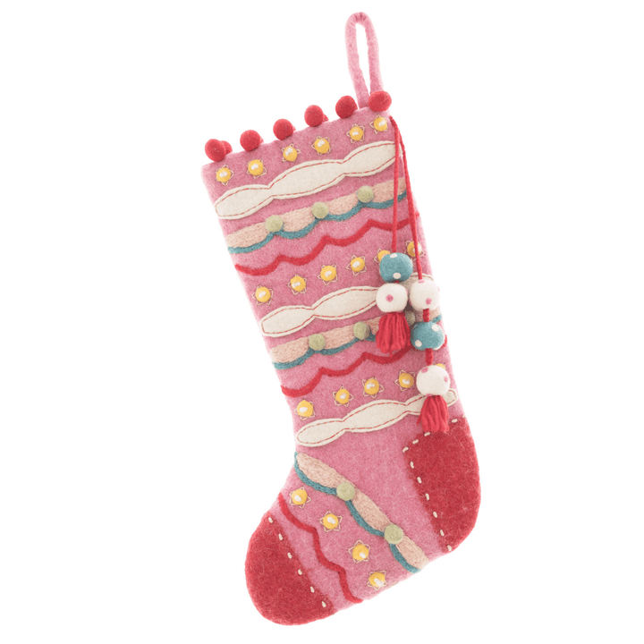 Pink Evergreen Stocking - Merry PigletsFrench Knot
