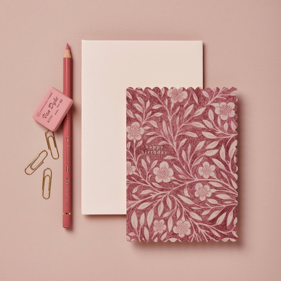 Pink Flora Birthday Greeting Card - Merry PigletsWanderlust Paper Co