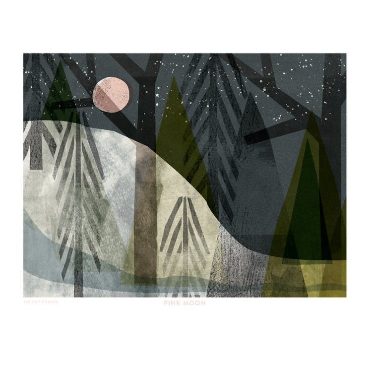 Pink Moon Print - Merry PigletsTin Cup Design