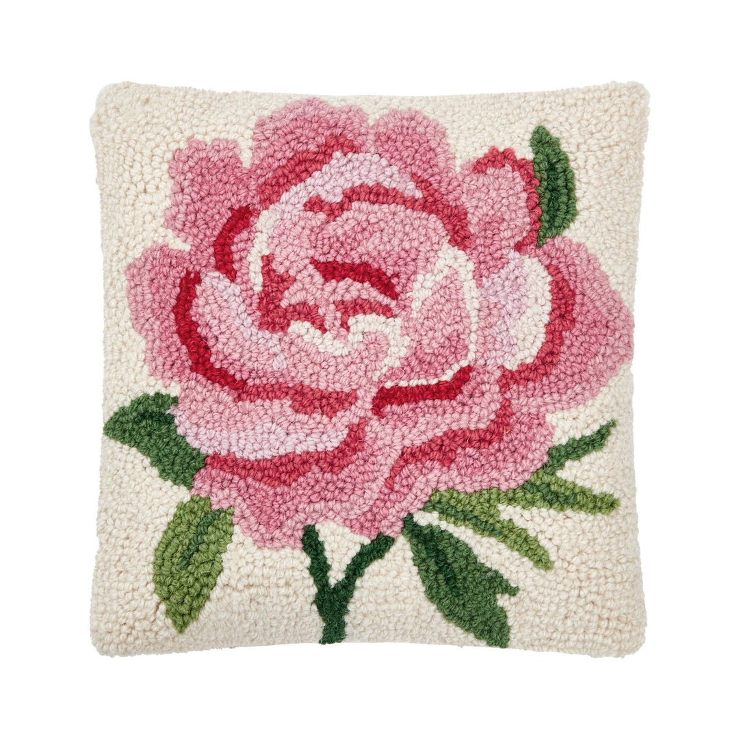 Pink Peony Wool Hooked Pillow - Merry PigletsPeking Handicraft