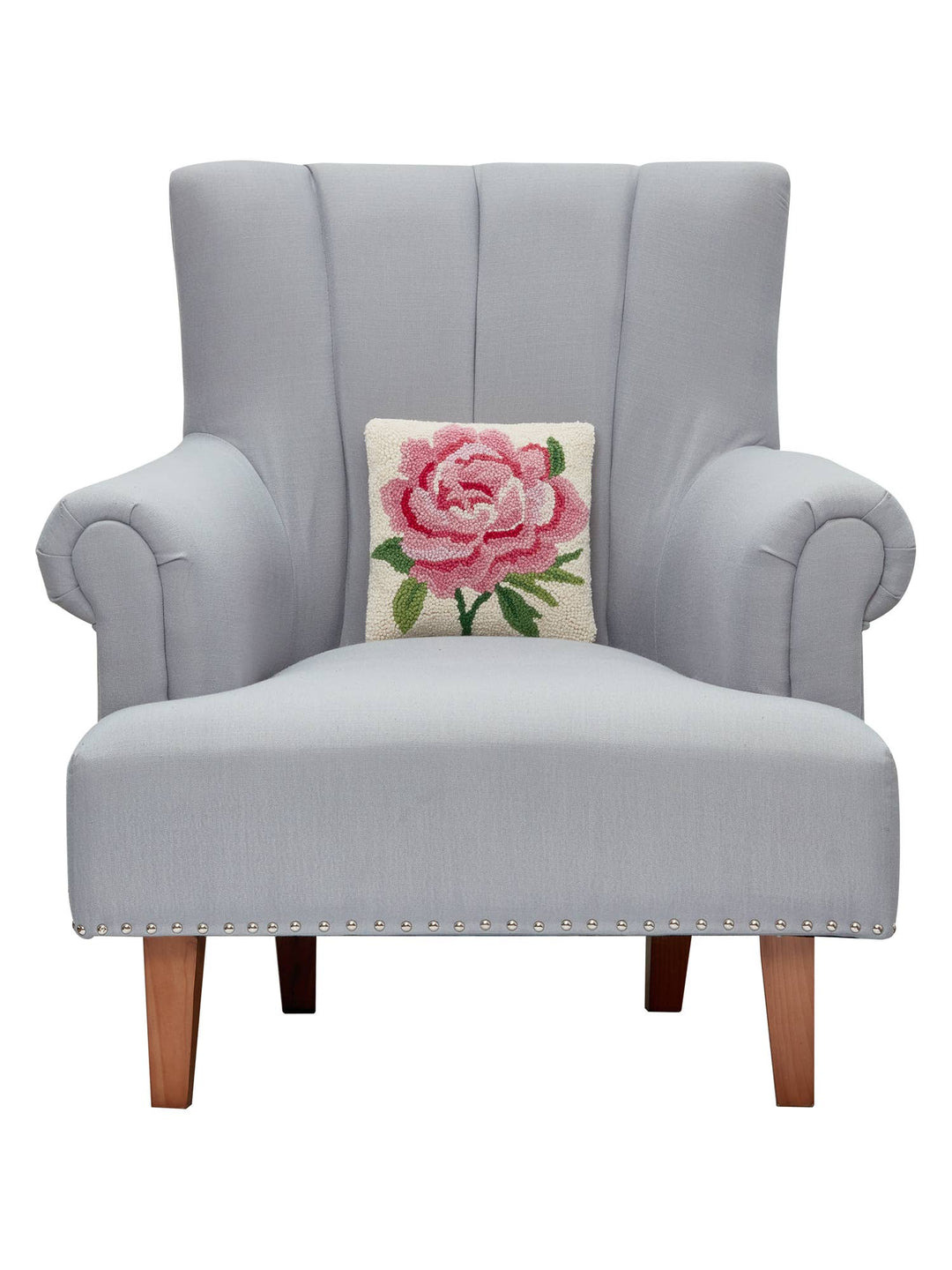 Pink Peony Wool Hooked Pillow - Merry PigletsPeking Handicraft