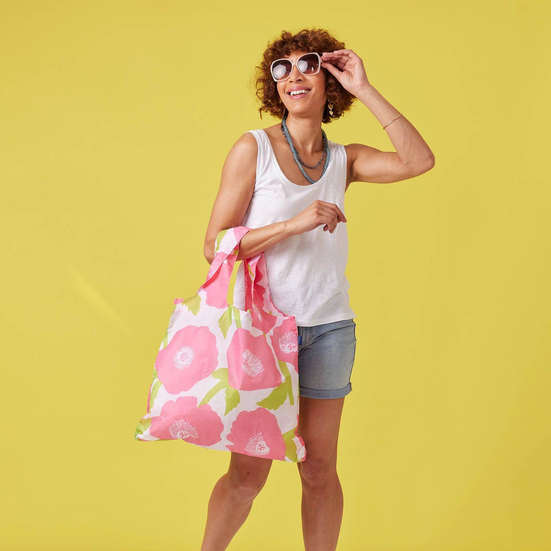 Pink Poppies Reusable Shopper Tote - Merry Pigletsrockflowerpaper