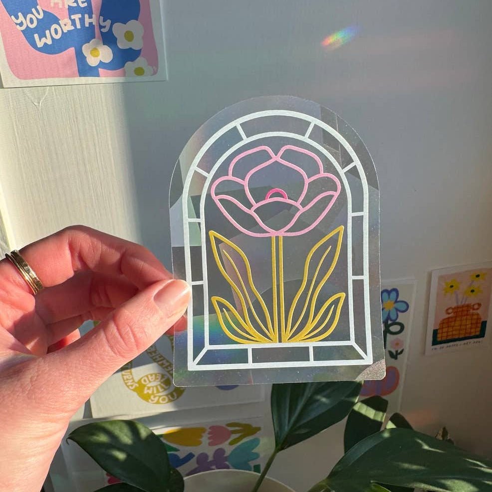 Pink Poppy Suncatcher Window Sticker - Merry PigletsTen By Ten