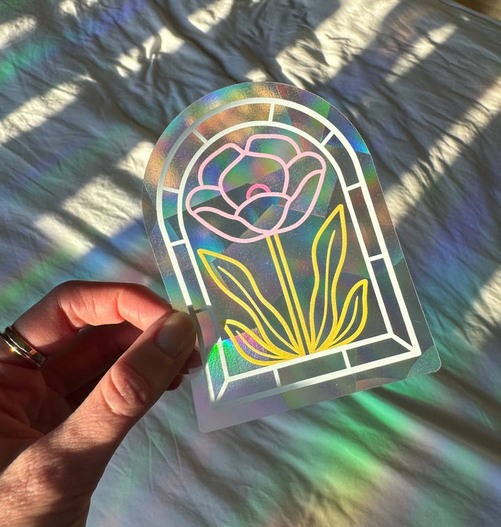 Pink Poppy Suncatcher Window Sticker - Merry PigletsTen By Ten