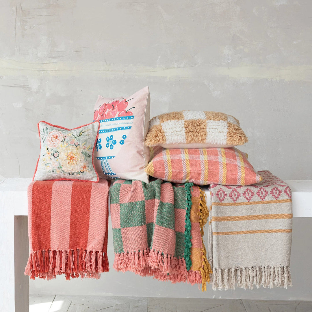 Pink & Red Cotton Blend Throw - Merry PigletsCreative Co-Op