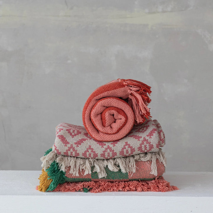 Pink & Red Cotton Blend Throw - Merry PigletsCreative Co-Op