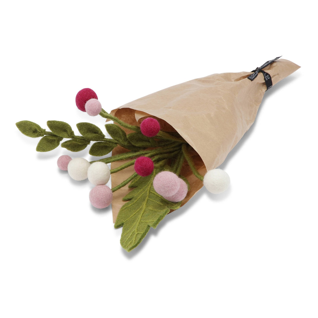 Pink Wool Flower Bouquet - Merry PigletsGry and Sif