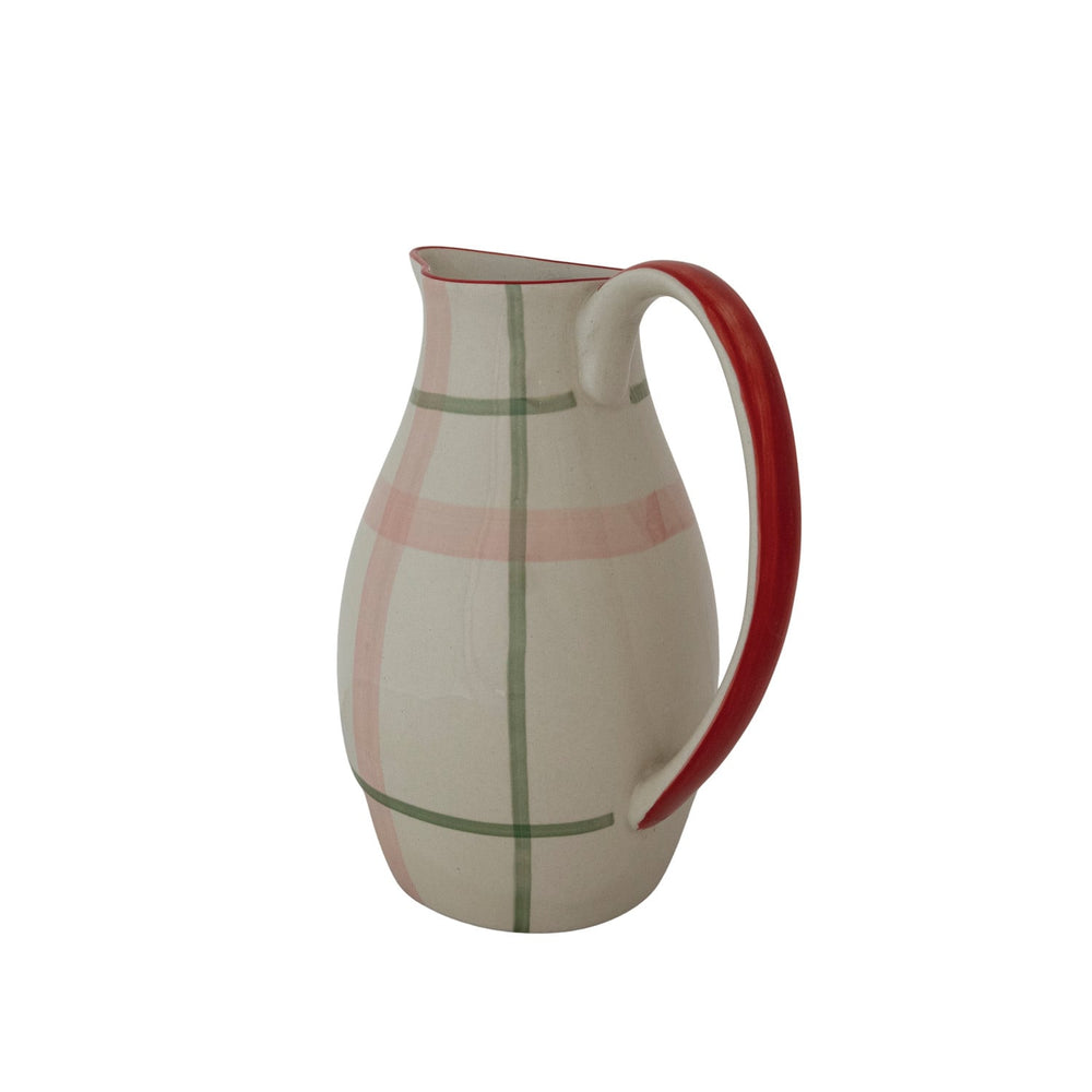 Plaid Stonware Pitcher - Merry PigletsCreative Co-Op