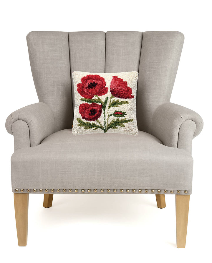 Poppies Wool Hooked Pillow - Merry PigletsPeking Handicraft