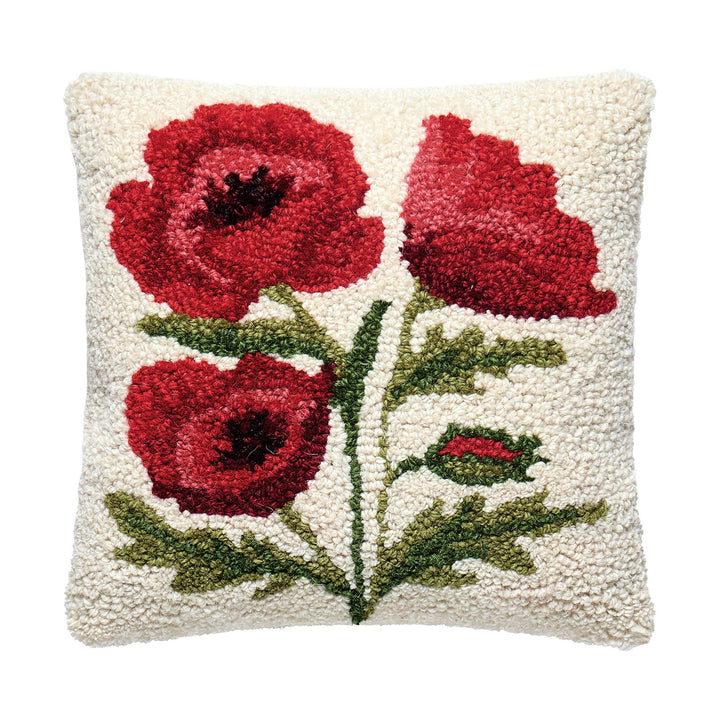 Poppies Wool Hooked Pillow - Merry PigletsPeking Handicraft
