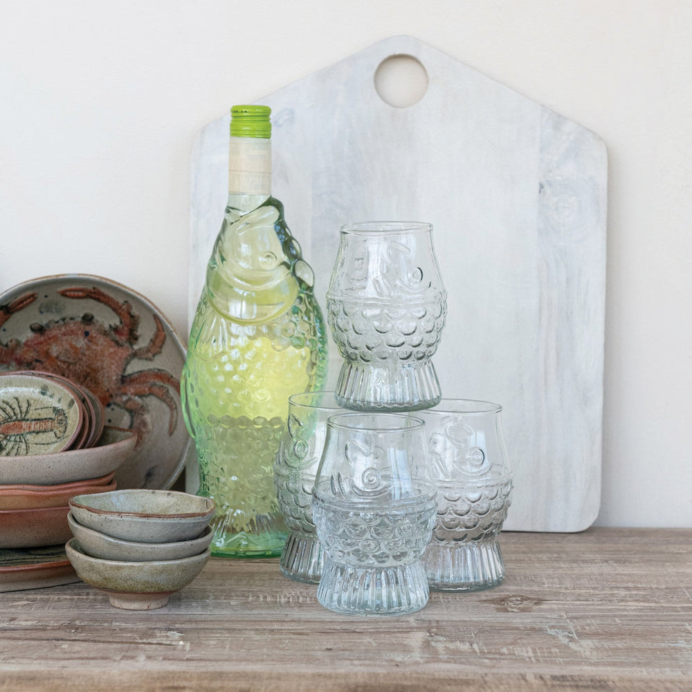 Pressed Glass Fish Drinking Glass - Merry PigletsCreative Co-Op