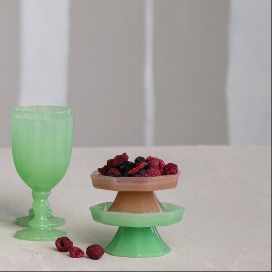 Pressed Milk Glass Footed Pedestal - Merry PigletsCreative Co-Op