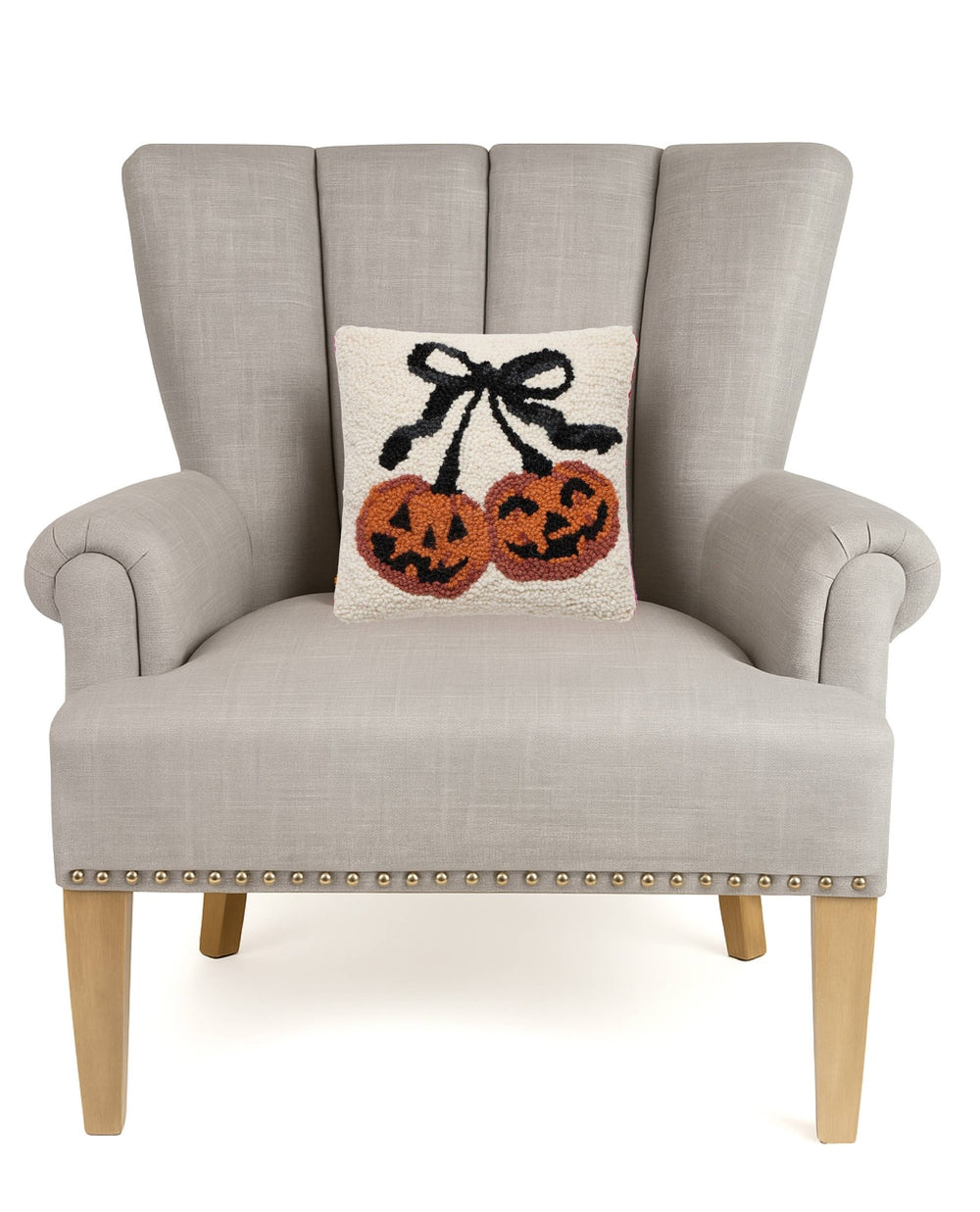 Pumpkin Cherries Wool Hooked Pillow - Merry PigletsPeking Handicraft