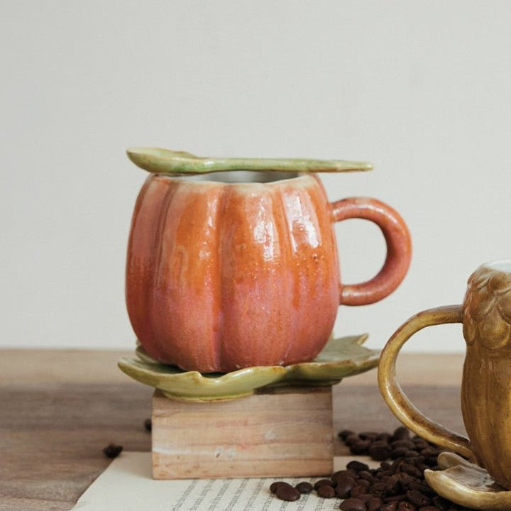 Pumpkin Mug with Saucer Set - Merry PigletsCreative Co-Op