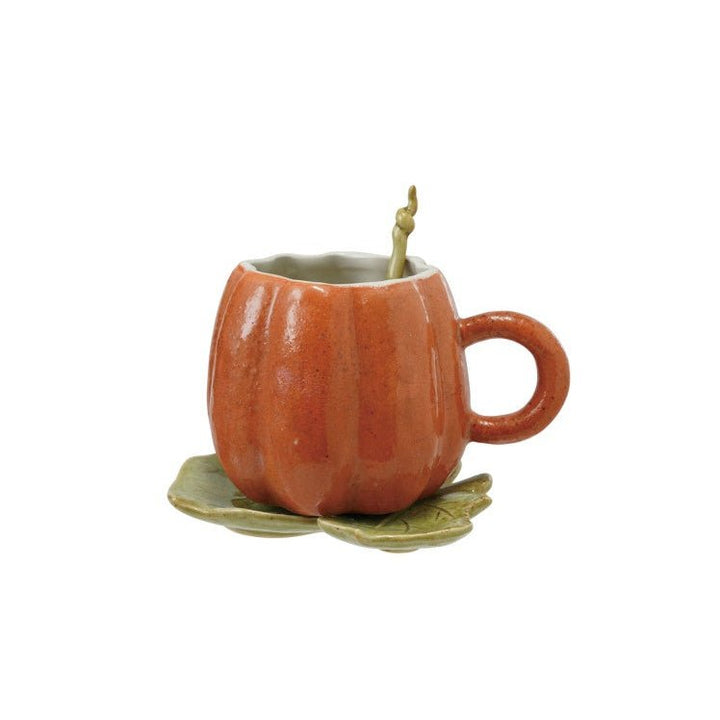 Pumpkin Mug with Saucer Set - Merry PigletsCreative Co-Op