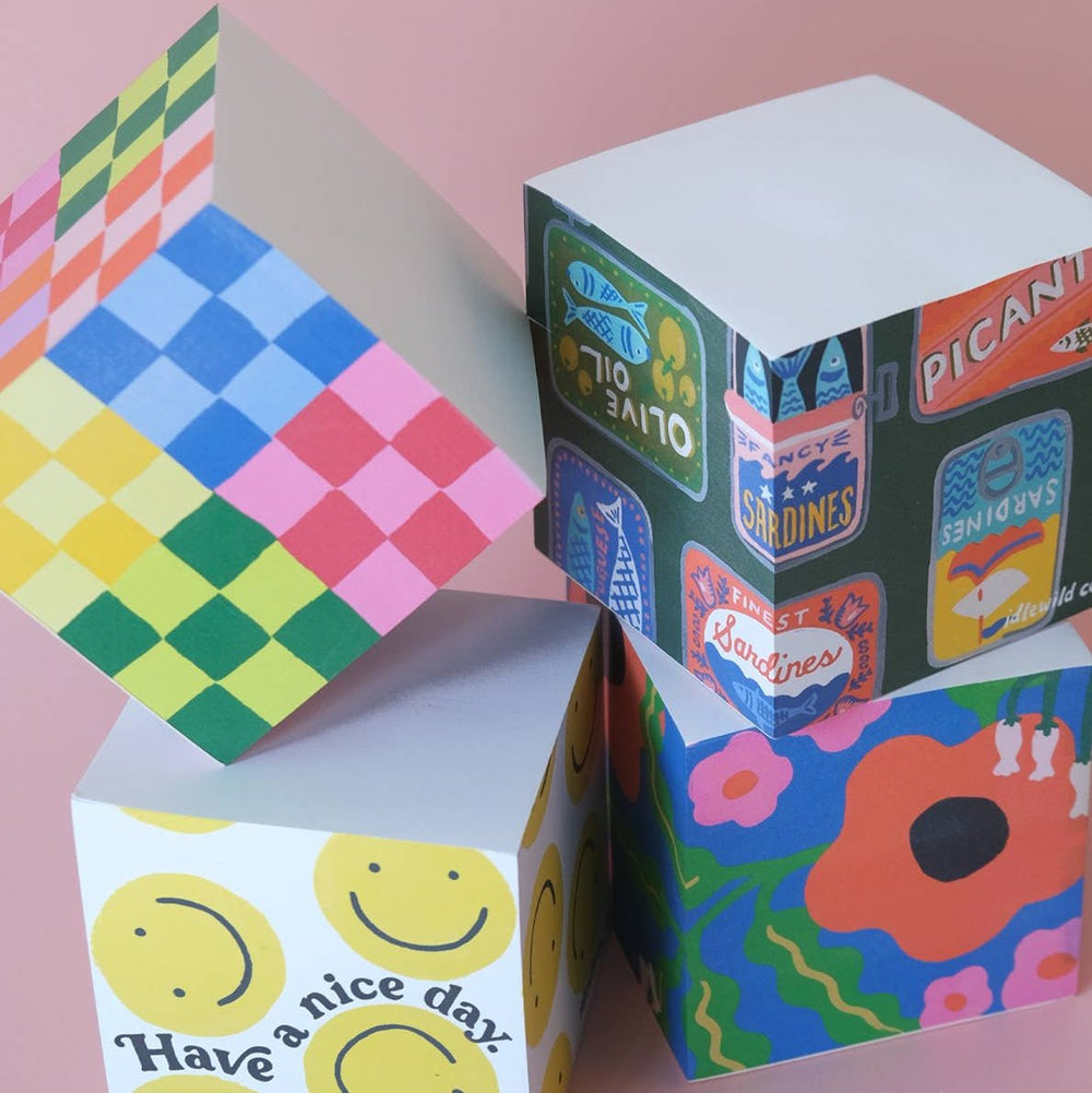 Rainbow Check Sticky Note Cube - Merry PigletsIdlewild Co.