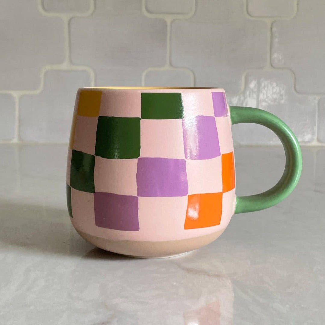 Rainbow Checks Ceramic Mug - Merry PigletsIdlewild Co.