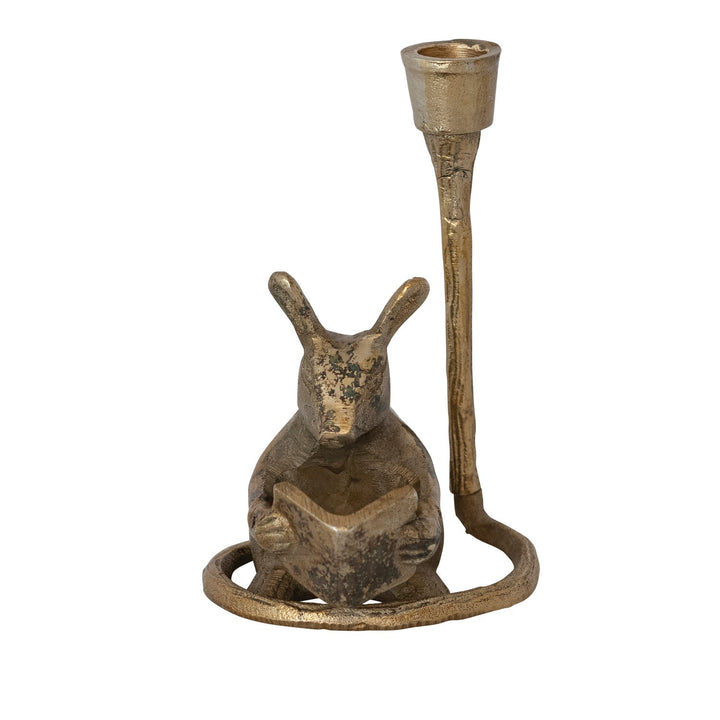 Reading Mouse Gold Candle Holder - Merry PigletsCreative Co-Op
