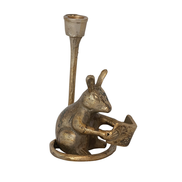 Reading Mouse Gold Candle Holder - Merry PigletsCreative Co-Op