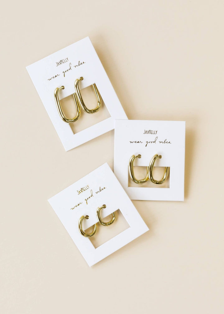 Rectangle Gold Hoop Earrings - Merry PigletsJaxKelly