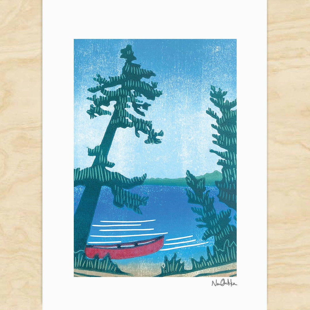Red Canoe Greeting Card - Merry PigletsNan Onkka Prints