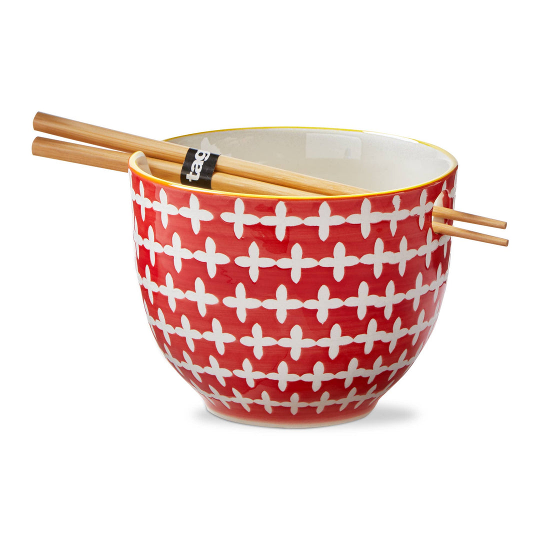 Red Geometric Noodle Bowl Set - Merry Pigletstag