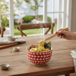 Red Geometric Noodle Bowl Set - Merry Pigletstag