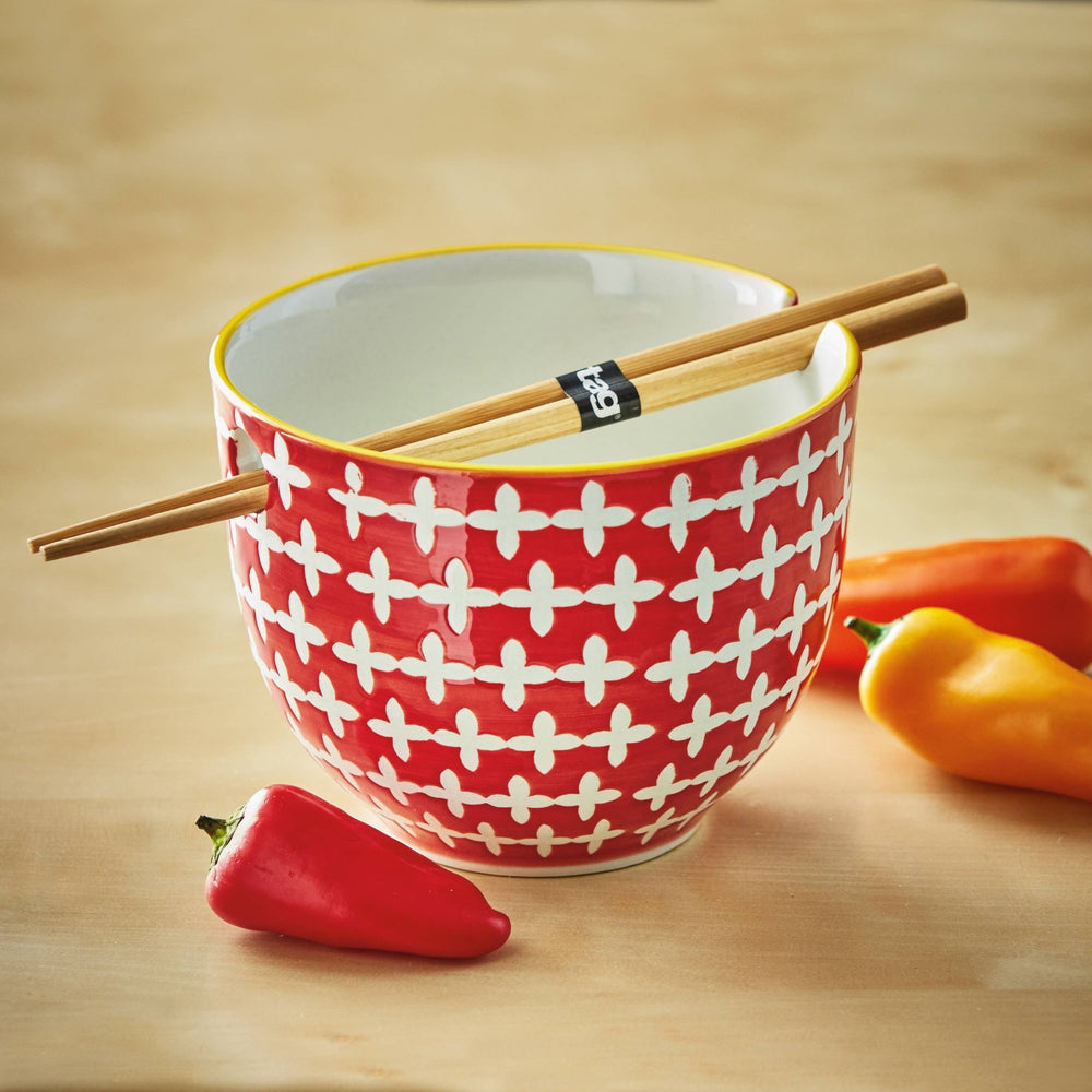Red Geometric Noodle Bowl Set - Merry Pigletstag