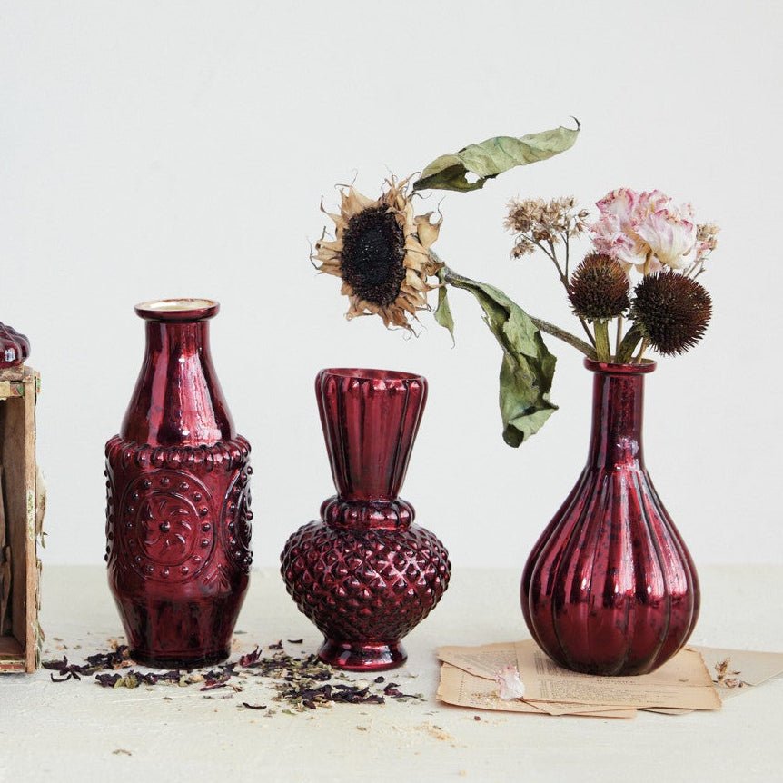 Red Mercury Glass Vase - Merry PigletsCreative Co-Op