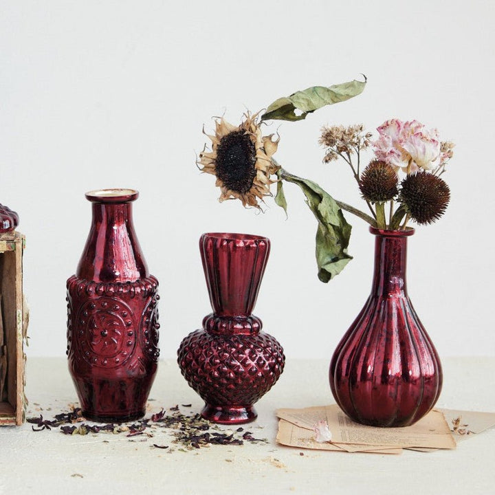 Red Mercury Glass Vase - Merry PigletsCreative Co-Op