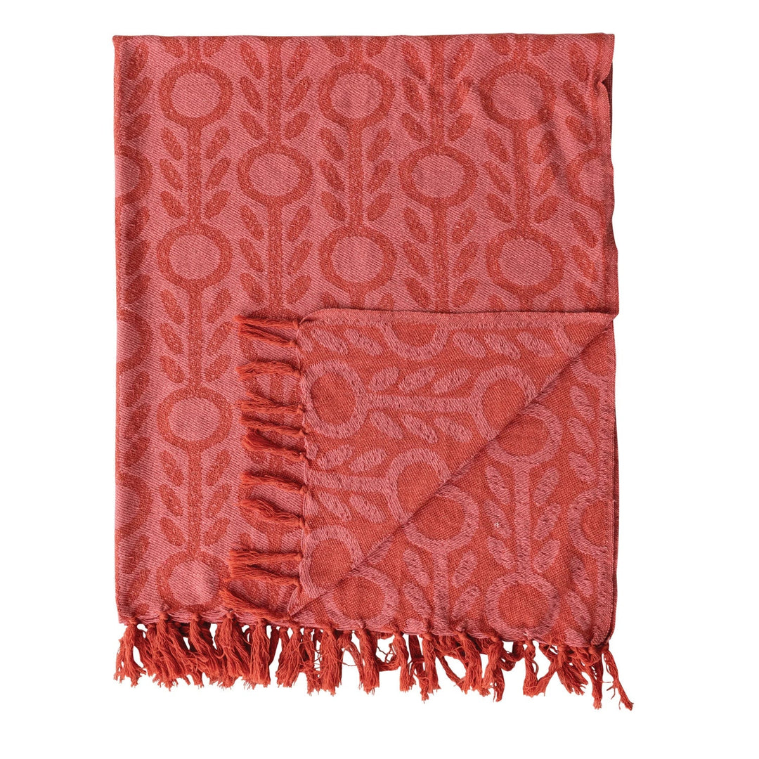 Red + Pink Jacquard Floral Throw Blanket - Merry PigletsCreative Co - Op