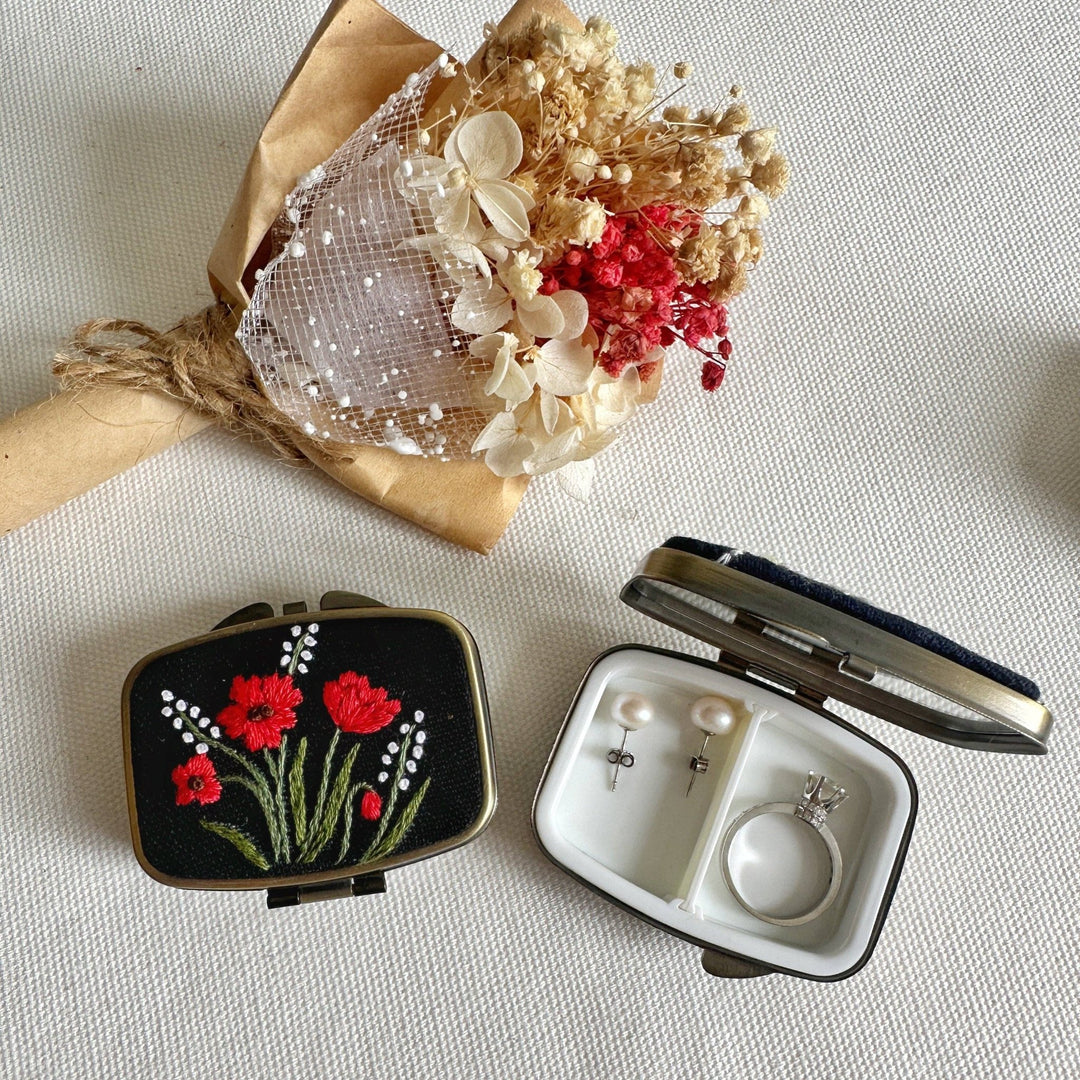 Red Poppy Embroidered Mini Jewelry Box - Merry PigletsQuince Fables