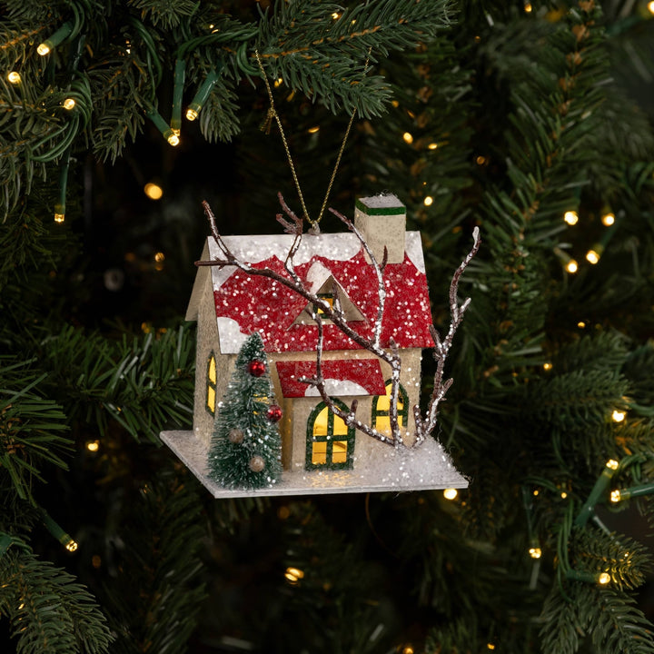 Red Roof Light Up House Ornament - Merry PigletsRagon House