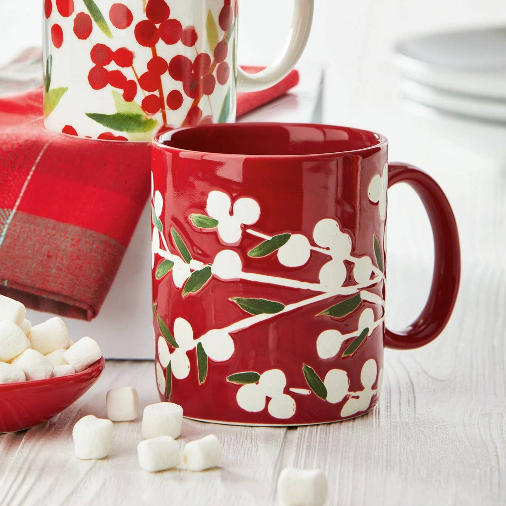 Red Sprig & White Berries Mug - Merry Pigletstag
