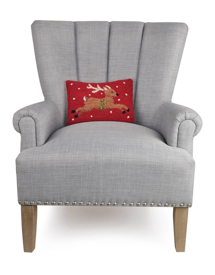 Reindeer with Bells Wool Hooked Pillow - Merry PigletsPeking Handicraft