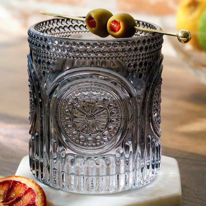 Retro Arch Smoke Gray Drinking Glass - Merry PigletsKate Aspen