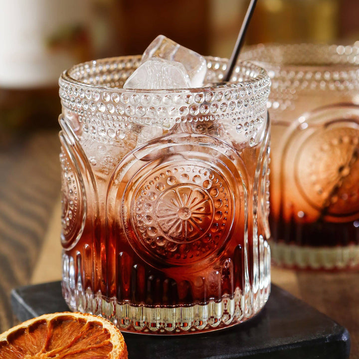Ribbed Retro Floral Clear Drinking Glass - Merry PigletsKate Aspen