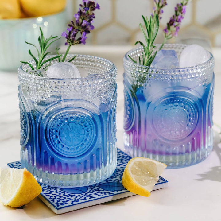 Ribbed Retro Floral Clear Drinking Glass - Merry PigletsKate Aspen