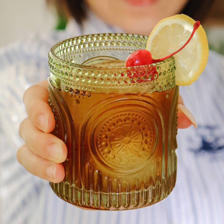 Ribbed Retro Green Drinking Glass - Merry PigletsKate Aspen
