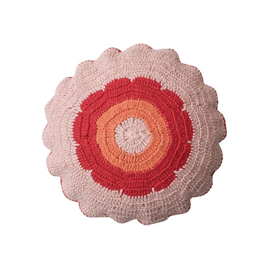 Round Scalloped Pillow - Merry PigletsCreative Co - Op