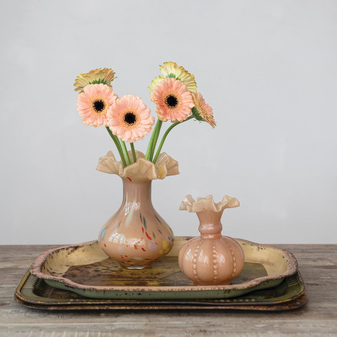 Ruffled Glass Apricot Vase - Merry PigletsCreative Co-Op