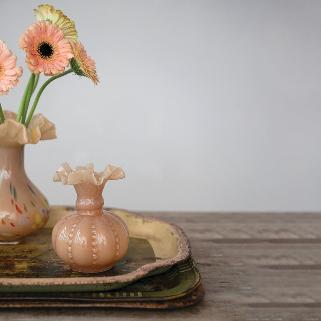 Ruffled Glass Apricot Vase - Merry PigletsCreative Co-Op