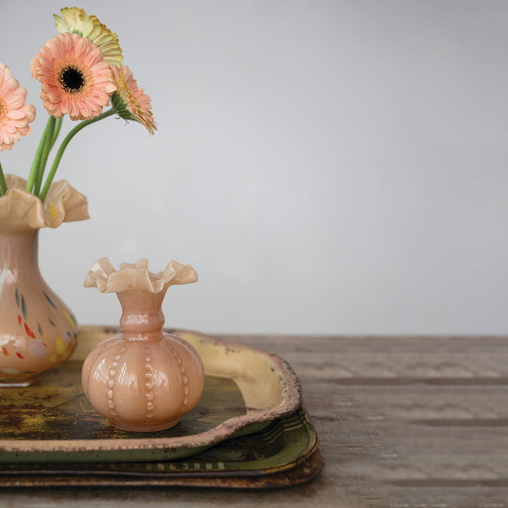 Ruffled Glass Apricot Vase - Merry PigletsCreative Co-Op