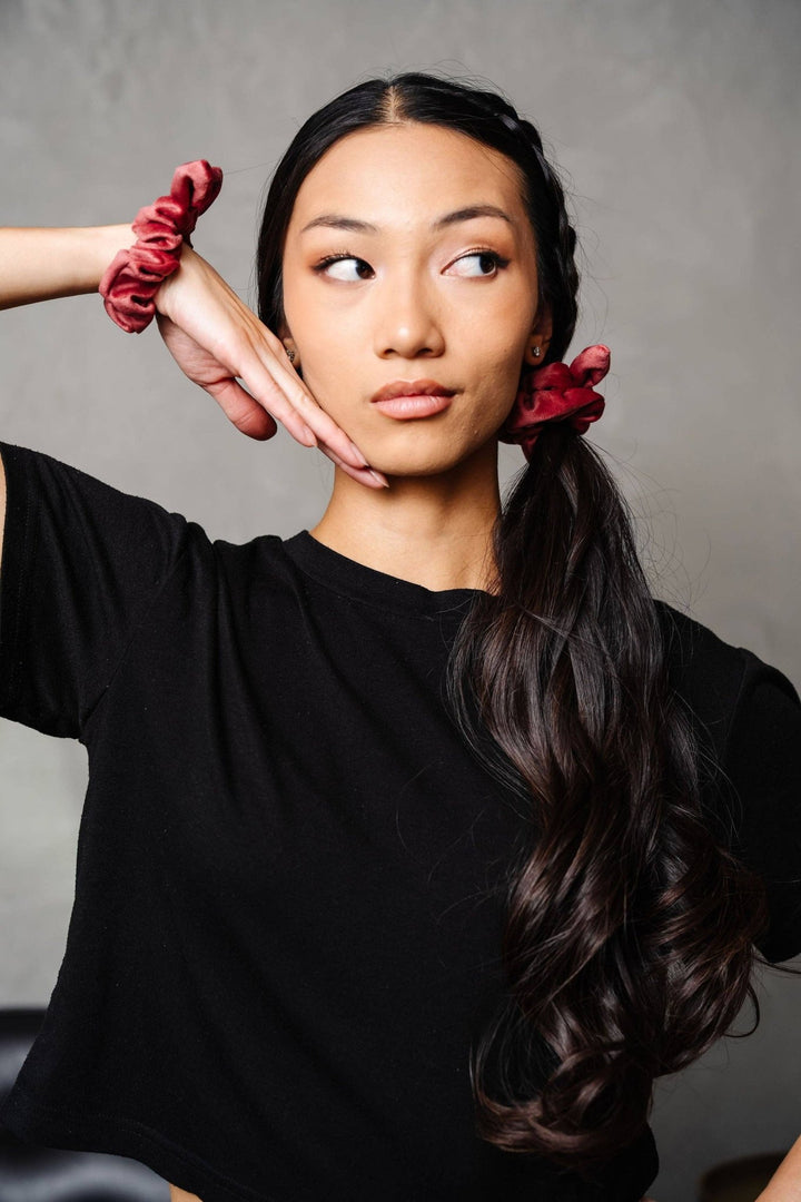 Rusty Rose Velvet Bow Scrunchie - Merry PigletsShop Andi