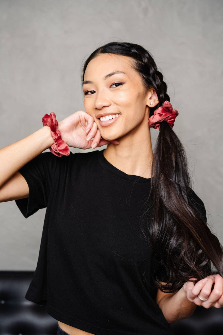 Rusty Rose Velvet Bow Scrunchie - Merry PigletsShop Andi